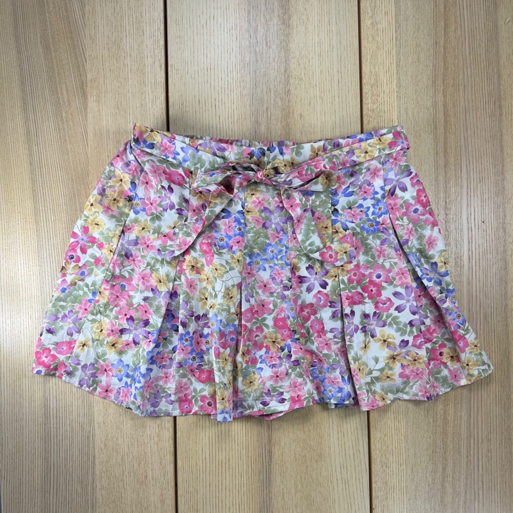 Live 4 Truth Floral Mini Skort Pink Purple Yellow‎ Pleated Tie Waist Size L
